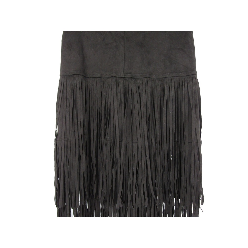 Fringe Skirt Small Black Faux Suede Tiered Western‎ Boho Whymsygoth Steampunk - Picture 5 of 10